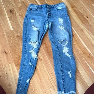 High-Rise Distressed Women's Blue Jeans